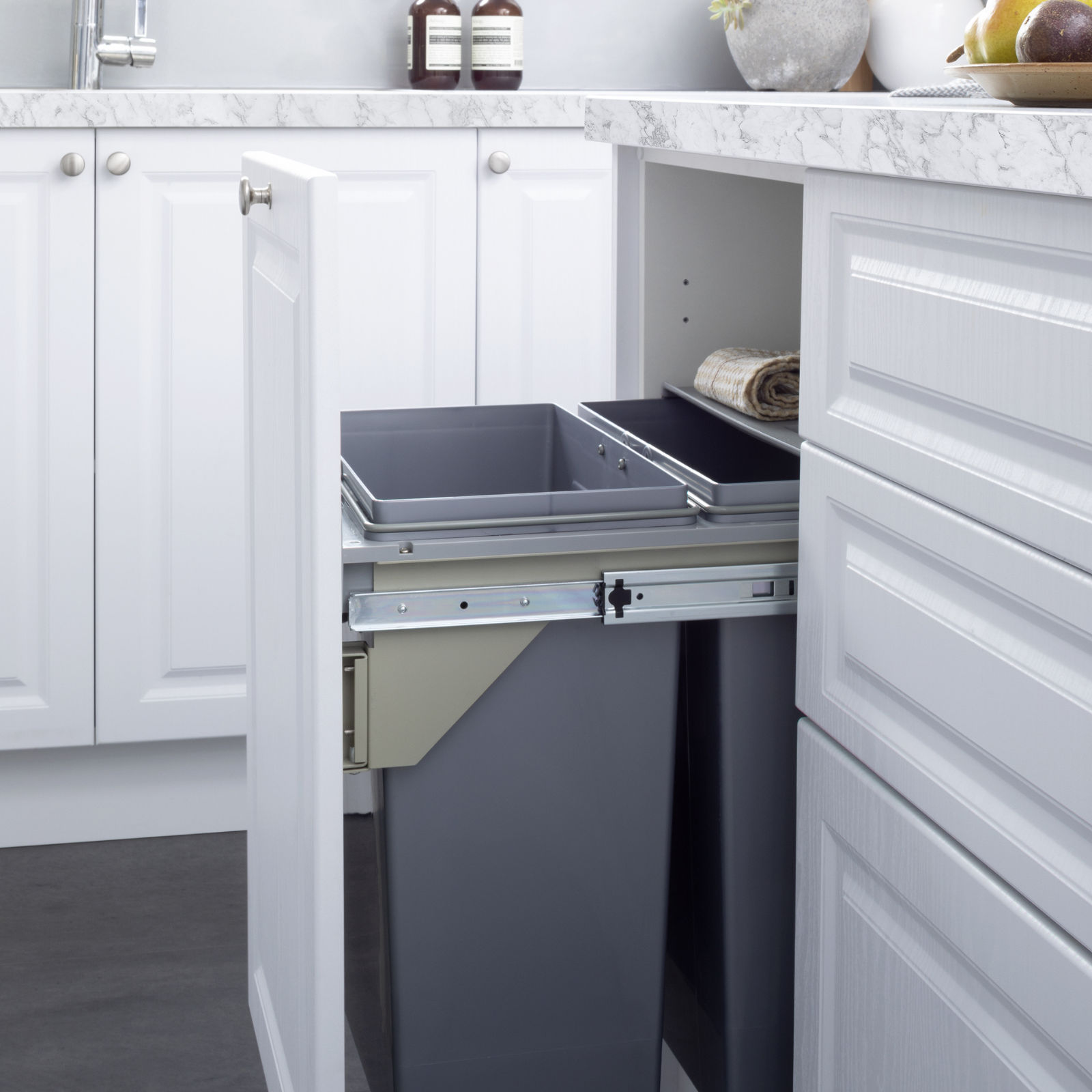 Kaboodle Pullout Waste Bins, Side-Mount, Waste Storage, Removable Bin - Suits 300mm/450mm/600mm base cabinet
