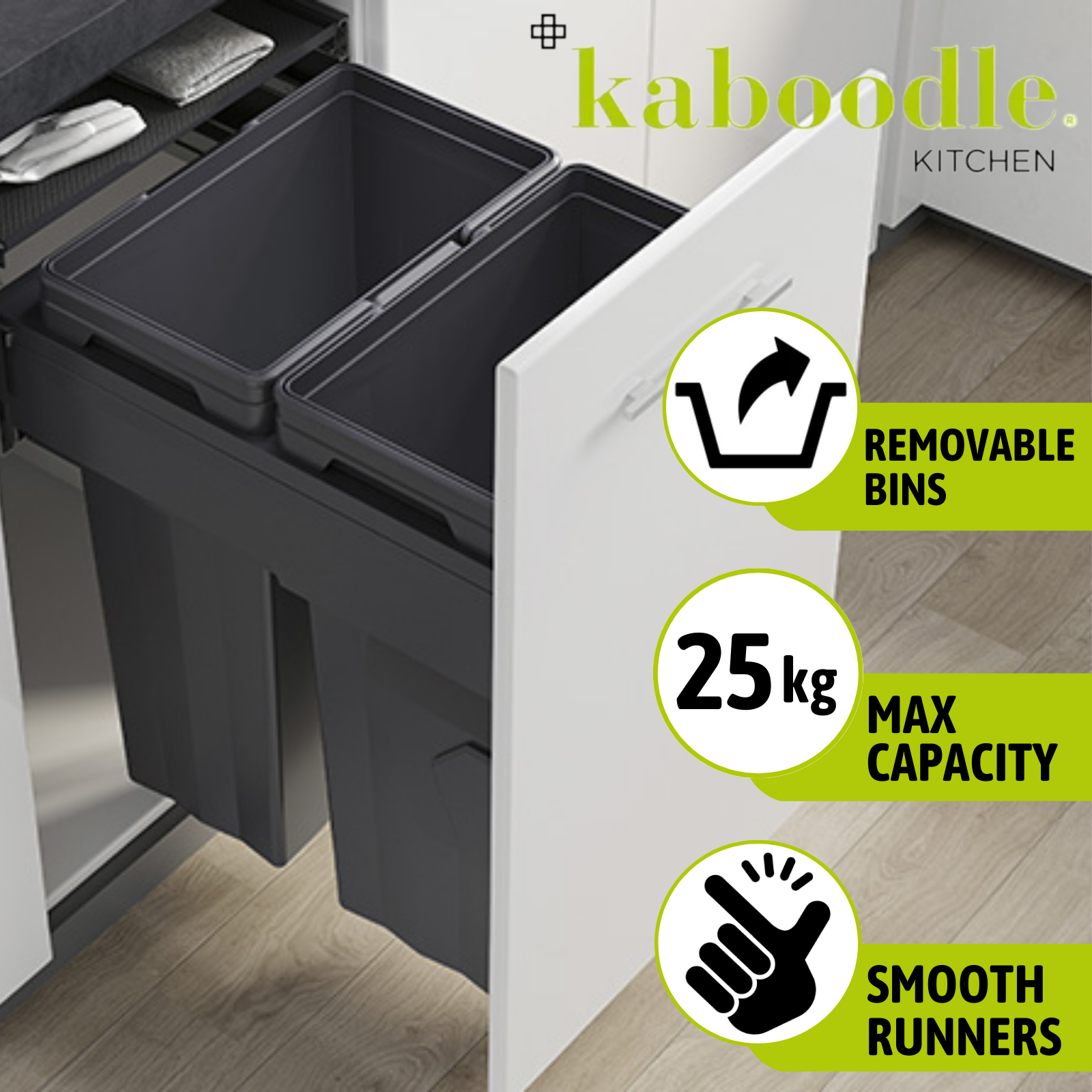 Kaboodle Pullout Waste Bins, Side-Mount, Waste Storage, Removable Bin